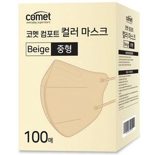 comet 舒適單色鳥嘴型口罩 M, 100片, 1盒, 米色