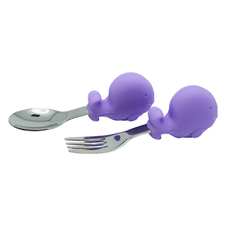 MARCUS&MARCUS 動物樂園寶寶手握訓練叉匙 Set, 1組, 湯匙 + 叉子, 鯨魚紫