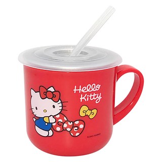 Hello Kitty 凱蒂貓 不鏽鋼兒童吸管杯 240ml, 紅色, 1個
