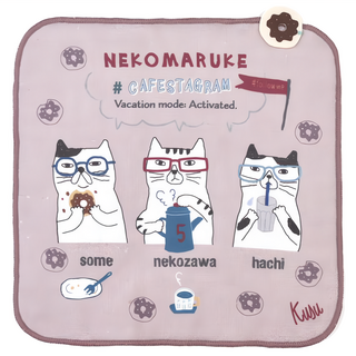 kUSUgURU JAPAN 日本眼鏡貓 紗布絨手帕 毛巾 NEKOMARUKE 貓丸咖啡時光系列