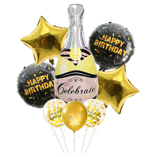 酒瓶生日套組-金色氣球裝飾 慶祝生日派對用品, 黑金, 1組