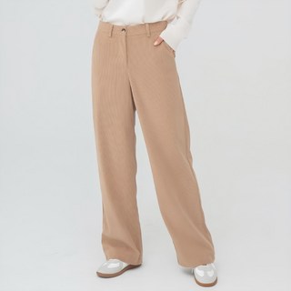 CARET 女款燈芯絨直筒長褲, L, 米白