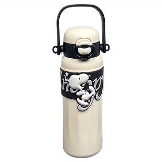 優貝選 SNOOPY 史努比大容量316不鏽鋼多用途咖啡杯/辦公杯/水壺/保溫杯 吸管/直飲兩用, 1個, 580ml, 黑色