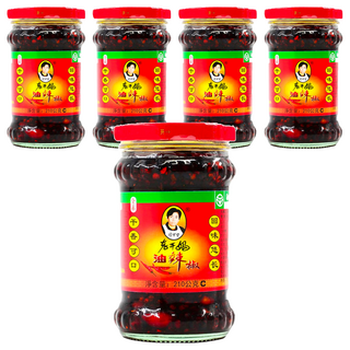 老干媽 油辣椒 內含整顆花生 香脆爽口 下酒菜, 210g, 5罐