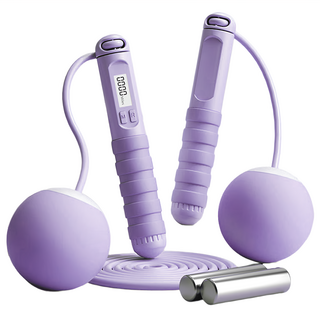 磁控感應計數跳繩, 橡膠包膠設計, 夜視高清大屏, 精鋼軸承設計, 人體工學手柄, 紫色, 3m, 1個