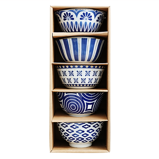 JAR 嚴選 藍嵐日式輕量碗5件組 13.3 x 7cm 450ml, 傳統花色款 藍色, 1組