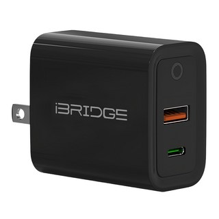 iBRIDGE 雙孔快速充電器 PD30W 1A+1C 適用國際電壓 100V-240V, 黑色, 1個