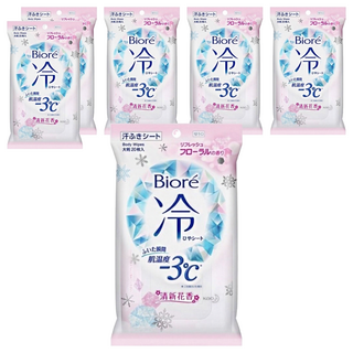 Biore 蜜妮 爽身粉濕巾 涼感3°C 清新鮮花香, 20張, 6包