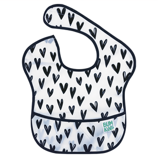 BUMKiNs SUPER BIb 防水圍兜, 黑白愛心款, 6-24個月適用, 25x33公分, 1個