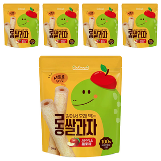 ibobomi 長米棒 6個月以上寶寶適用 韓國原料 非油炸零食 無鹽無糖無化學成分, 蘋果, 30g, 5包
