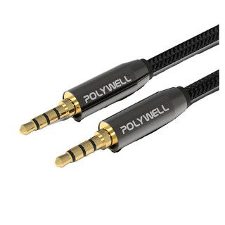 POLYWELL 寶利威爾 3.5mm 立體聲麥克風音源線 公對公四極, PW15-W52-B004, 1條, 黑色