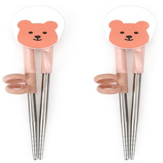 Dailylike Bonbon不銹鋼矯正輔助筷, 02 蜜桃色, 2雙