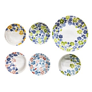 Sango 三鄉陶器 米奇米妮花卉碗盤組 3211-01, 混合色, 碗14.5 x 4.5cm 5個 + 盤子19.3 x 3.7cm 1個, 1組