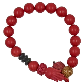 仿朱砂 開運蓮花佛手 金箔大象 手鍊 紅色, 1個, 10 x 10 x 2cm