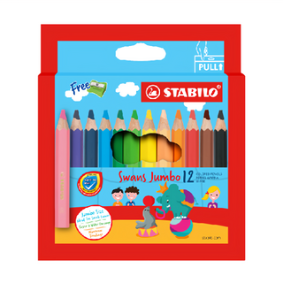 STABILO 思筆樂 Swans Jumbo 12色 色鉛筆, 適合小手使用, 5mm粗筆芯, 1組