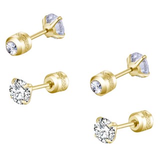 耀眼美人 閃耀雙鋯石鑽醫療鋼不銹鋼耳環 Set, 玫瑰金色