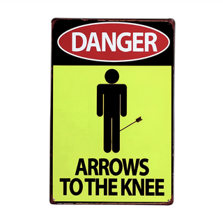 OPUS LOFT 純真年代 仿舊鐵皮畫 創意擺飾 DANGER Arrows to the Knee 膝蓋中箭, 30 x 20 x 0.1cm