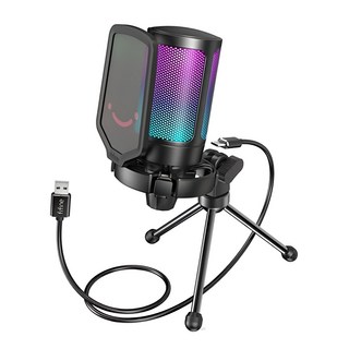 Fifine USB心型指向電容式RGB麥克風，192KHZ，適用於Windows、Mac、PS4/5, A6V, 1個
