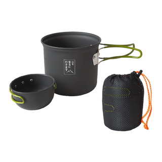 登山趣 攜帶式鍋碗組 - 鋁合金材質 折疊手柄 附收納袋, 1組, Black
