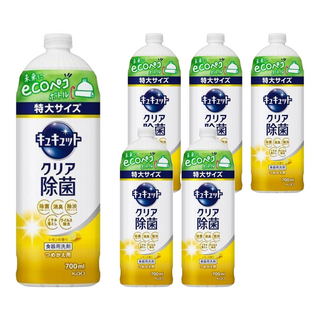 Kao 花王 Cucute 珂珂透 餐具洗碗精補充瓶 檸檬香 大補充裝, 700ml, 6瓶