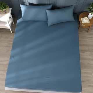 Ishur 伊舒爾 柔絲棉素色床包枕套組 單人 丈青藍 親膚透氣 簡約時尚