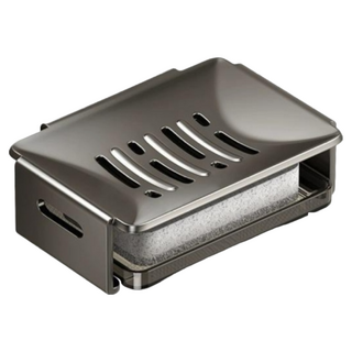 Couselect 太空鋁免打孔壁掛肥皂架 附清潔棉, 1個, 槍灰色