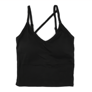 斜邊天枰內涵細肩背心，可調節細肩帶，固定杯，尼龍, 均碼, 黑色