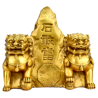 紅運當家 純銅實心擺件文鎮雙獅石敢當套裝, 事業財運, 鎮宅避邪, 保平安, 風水擺件, 雙獅石敢當, 1個