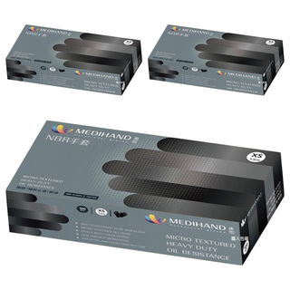 MEDIHAND 美恆 NBR手套 微粒止滑 加厚款 彈性佳 耐油 全掌防滑, 黑色, XS, 3盒