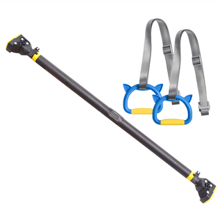 LEADER X 引體向上闊背肌訓練器 室內單槓 附吊環 承重400kg 適用93-118cm門寬, 93 x 7.5 x 5cm, 黑管