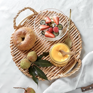 沐慕家居 天然藤編托盤 圓款, 30cm, 單色, 1個