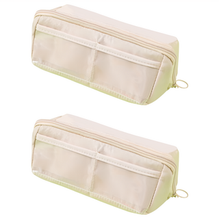 大容量透明雙層文具筆袋 全開款 米色 2個