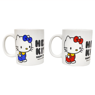 Skater KITTY 陶瓷馬克杯組 350ml 2個, 白底 紅色 + 藍色, 1組