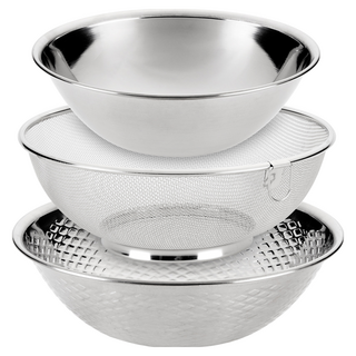 STA AMi 多用途不鏽鋼沙拉碗組 攪拌碗 外徑22 x 高7.5cm x 直徑10cm +濾水碗 外徑24cm x 高9cm x 直徑11.5cm +大碗 外徑26cm x 高8.5cm x 直徑13cm, 1組