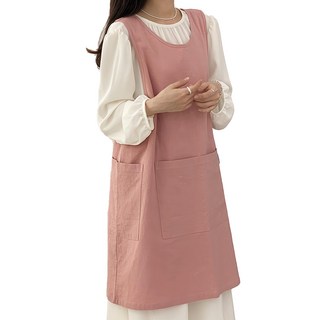 Hansday 鈕扣式開衩亞麻圍裙, 粉色, 1組