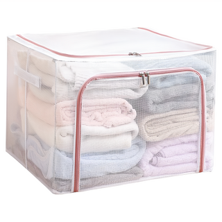 雙開口PVC鋼架衣服收納箱, 藕粉色, 1個