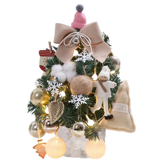 桌上型可愛小巧萌趣LED燈聖誕樹 帶暖白燈光 綠色樹體 35cm 45cm, 米色無雪花, 1個