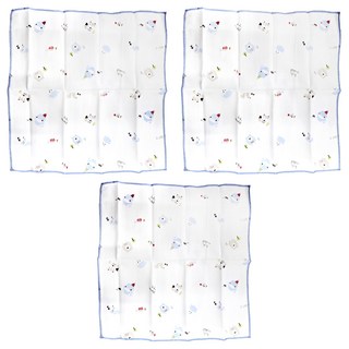 KU.KU Duckbill 酷咕鴨 狐狸熊滿底緹花紗布手帕 Set, 藍色, 30x30cm