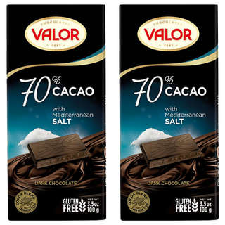 VALOR 70%海鹽黑巧克力片 地中海海鹽點綴 鹹甜交織, 100g, 2片