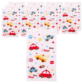 DASING 達興 愛樂象飛天噗噗車印花童巾，100%純棉，台灣製, 顏色隨機, 12條