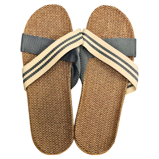 Point W 藤編交叉條紋夏天拖鞋, 灰色, 1雙