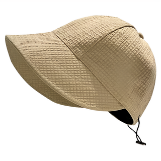 QIDINA 遮陽大帽簷鴨舌華夫格帽 帽簷長7cm 四季皆可, 卡其色, F