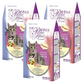LCB 藍帶廚坊 幼貓/成貓/室內貓適用 海鮮大餐/海陸雙拼 乾糧, 挑嘴 + 亮毛, 1.36kg, 3袋