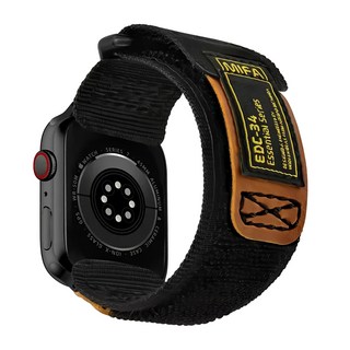 mifa Apple Watch EDC-34 戰術尼龍混搭真皮皮革運動錶帶-黑棕 舒適透氣 展現個人風格, 1入, Apple Watch 42/44/45/49mm