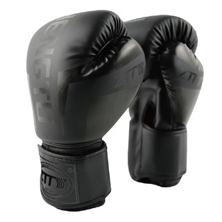Ztty 曼巴拳套，高品質PU皮革，安全耐用持久耐磨！三重密度泡沫內芯，減震舒適！, 12oz, 黑色, 1雙