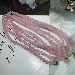 天然粉水晶兩圈串珠手鍊 粉水晶圓珠手鍊, 6mm