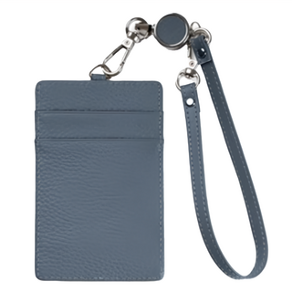 RFID 真皮頭層牛皮掛脖證件套/卡套/卡包 超輕薄 共4卡位, 7.4 x 11.6 x 0.3cm, 寶藍色