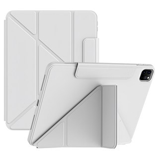YUNMI 磁搭扣保護殼/平板保護套 Y折支架 帶筆槽設計, 1個, 白灰色
