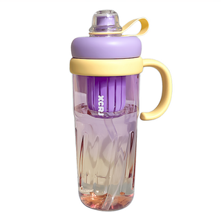 SUNORO 大容量漸變色防漏吸管冰霸杯 可拆卸茶隔設計, 紫黃色, 1個, 950ml