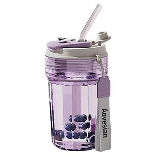 Mass 生活好物 Tritan材質耐熱隨行杯/吸管杯/咖啡杯/運動水壺/搖搖杯/環保杯 彈蓋 直飲, 420ml, 1個, 紫羅蘭